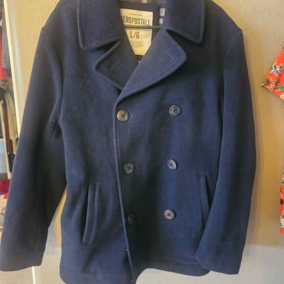 Aeropostale Size Large Men's Navy Blue Wool Peacoat Like New